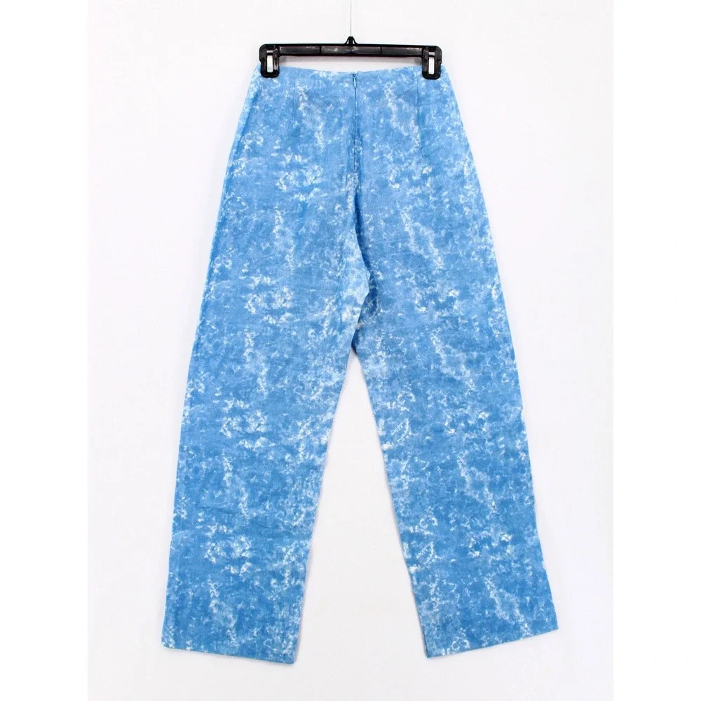Reformation Linen Pants size 0 Blue White High Waist Straight Leg